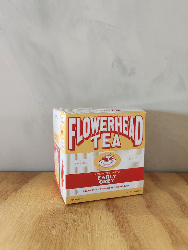 A box of 15 tea sachets of Earl Grey Tea by Flowerhead Tea.