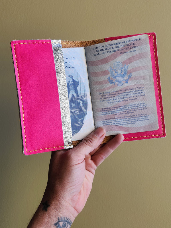 Leather Passport Case - Pink