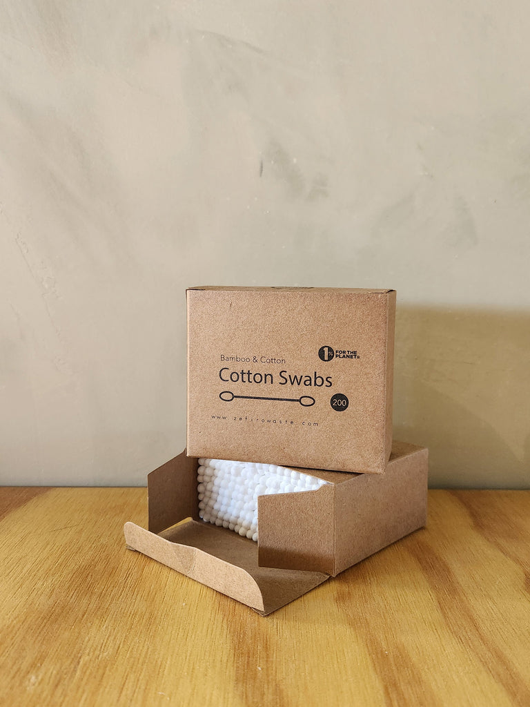 A cardboard box of 200 bamboo and cotton ear buds.