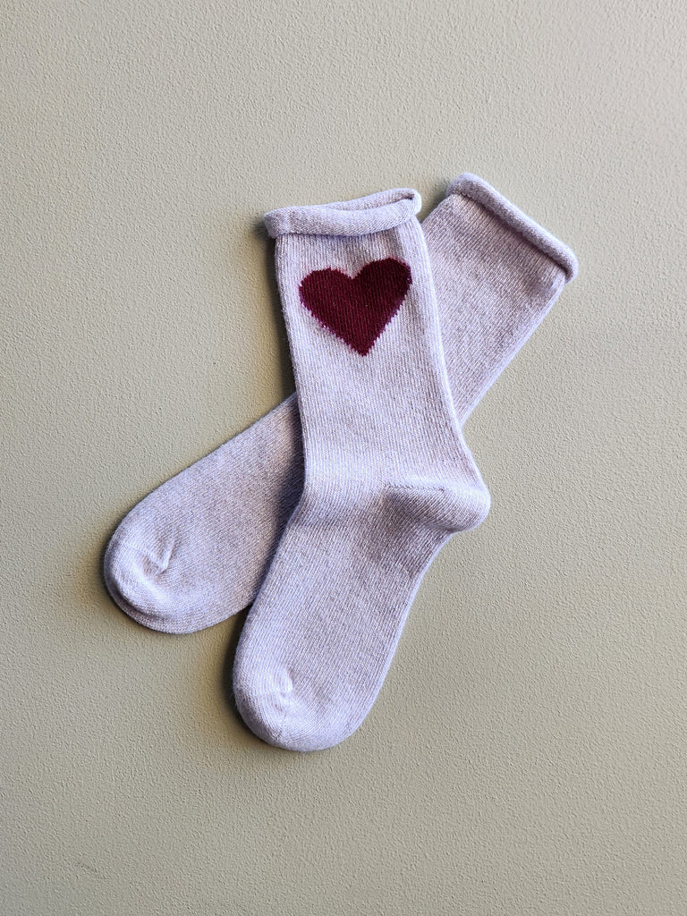 Heart Cashmere Crew Sock - Beige