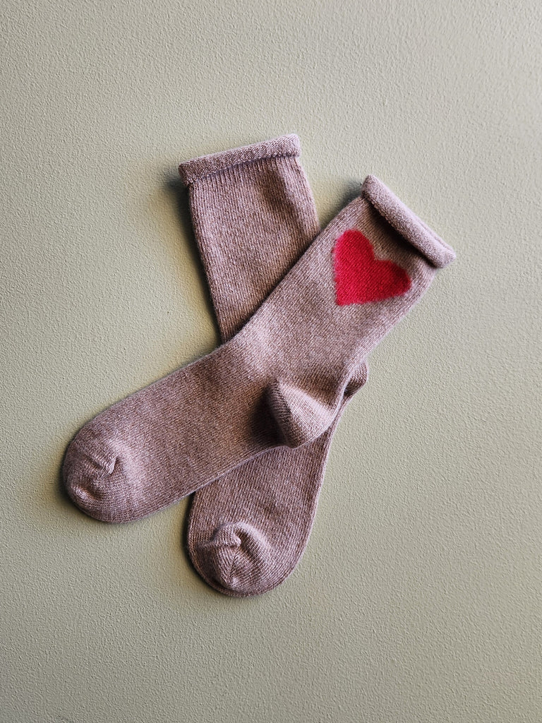 Heart Cashmere Crew Sock - Camel