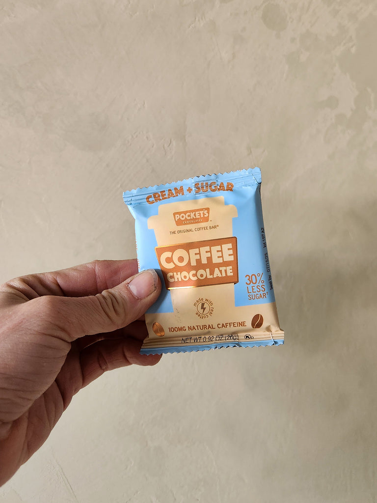 A single serve bar of chocolate that has coffee in it. 