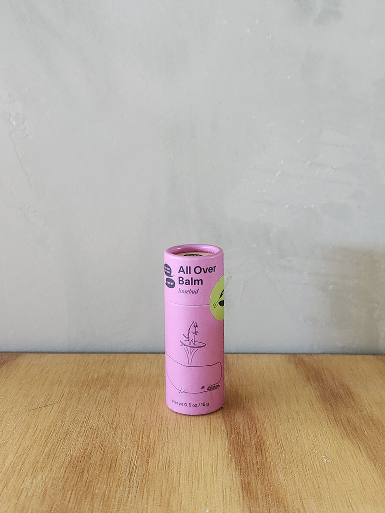 A vegan, petroleum free all purpose rosebud balm in a cardboard tube.